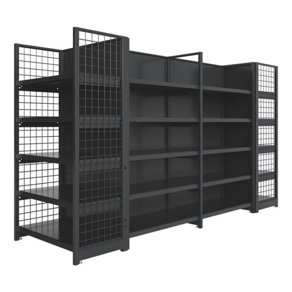 Supermarkets Shelves Single Side Dark Gray Flat Back Panel Display Shelves